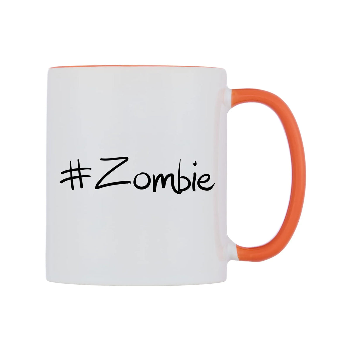 Zombie Mug — white 11oz gloss mug with a orange inside and handle, left side, on a white background