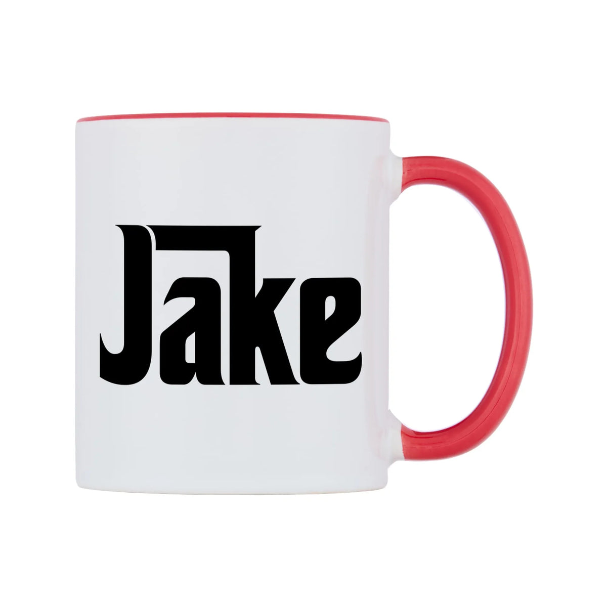 Jake - Godfather Themed Mug — white 11oz gloss mug with a red inside and handle, left side, on a white background