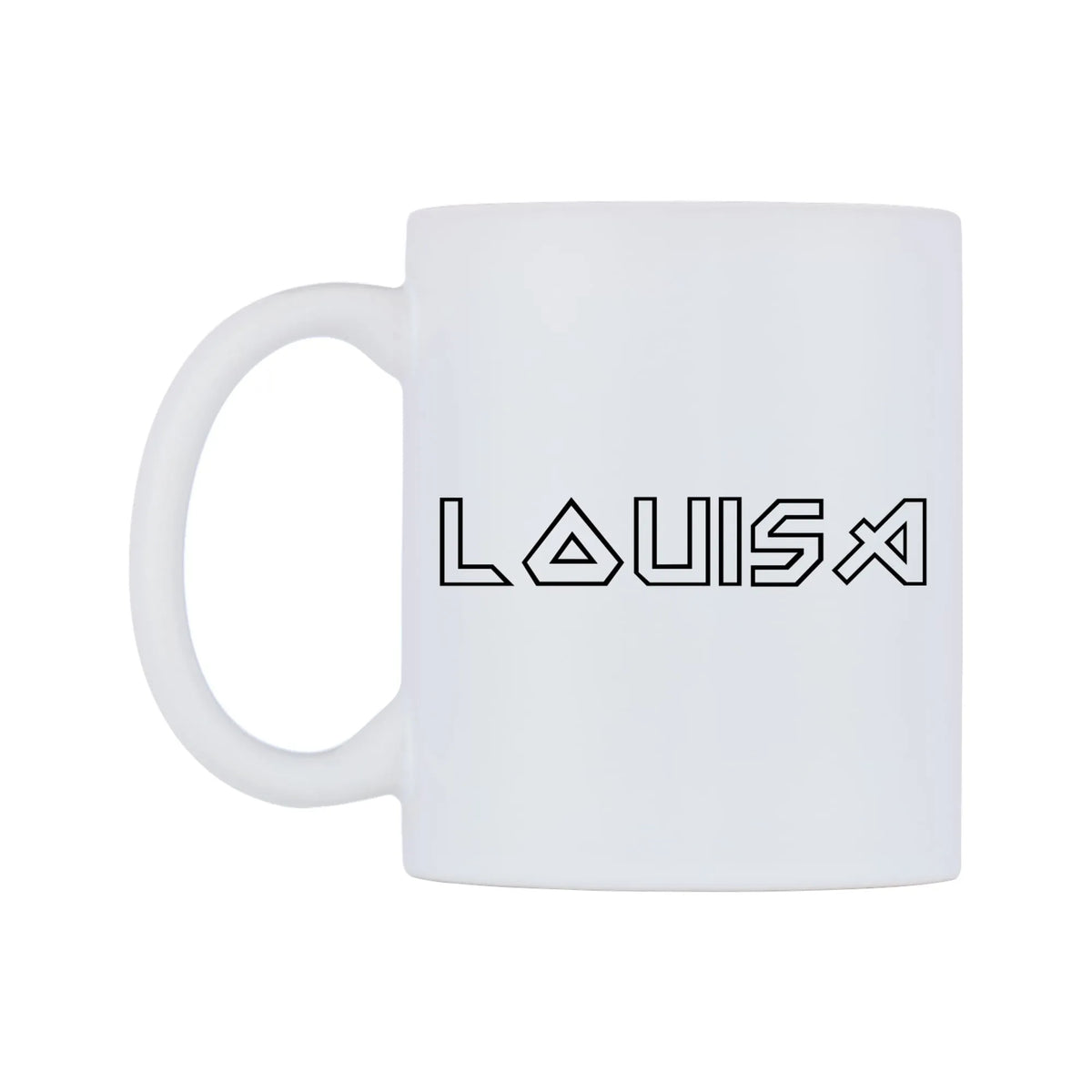 Louisa - Iron Maiden Themed Mug — white 11oz gloss mug, right side, on a white background