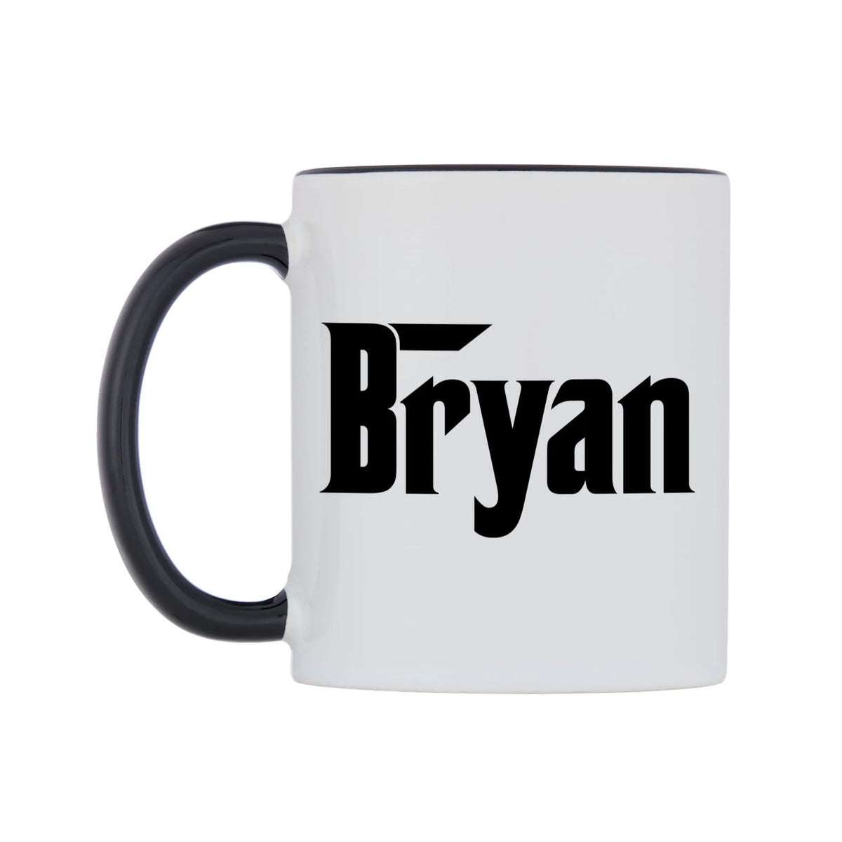 Bryan - Godfather Themed Mug — white 11oz gloss mug with a black inside and handle, right side, on a white background