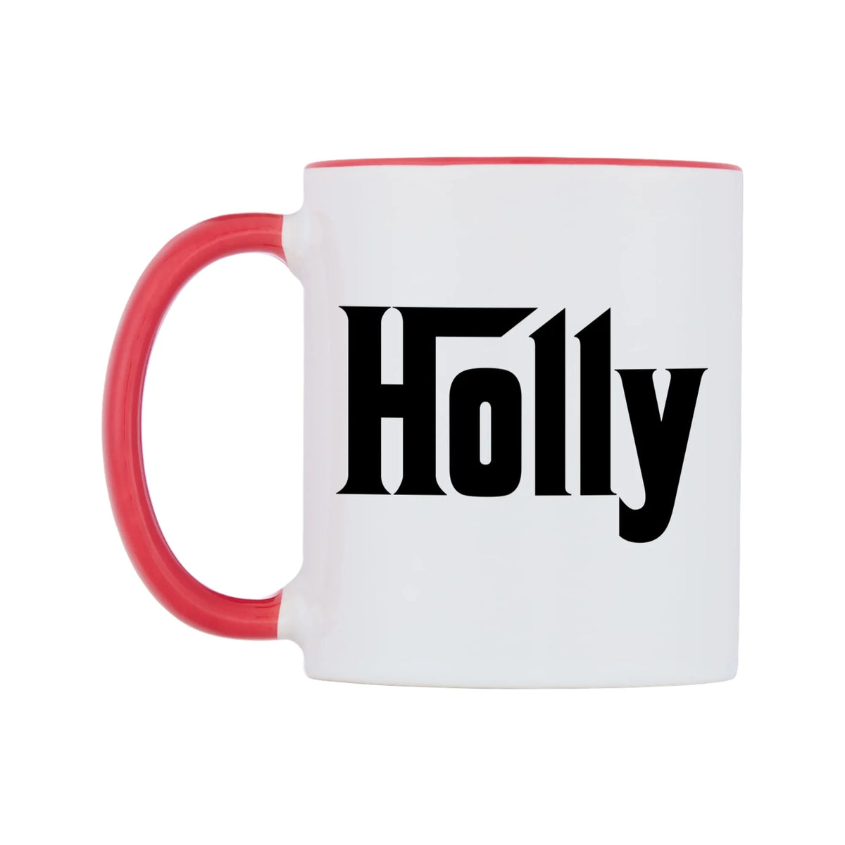 Holly - Godfather Themed Mug — white 11oz gloss mug with a red inside and handle, right side, on a white background