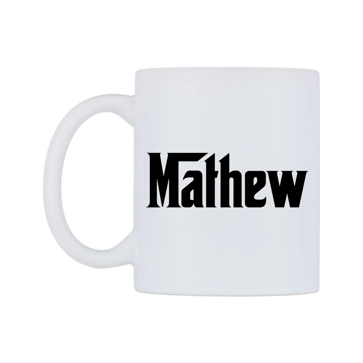 Mathew - Godfather Themed Mug — white 11oz gloss mug, right side, on a white background