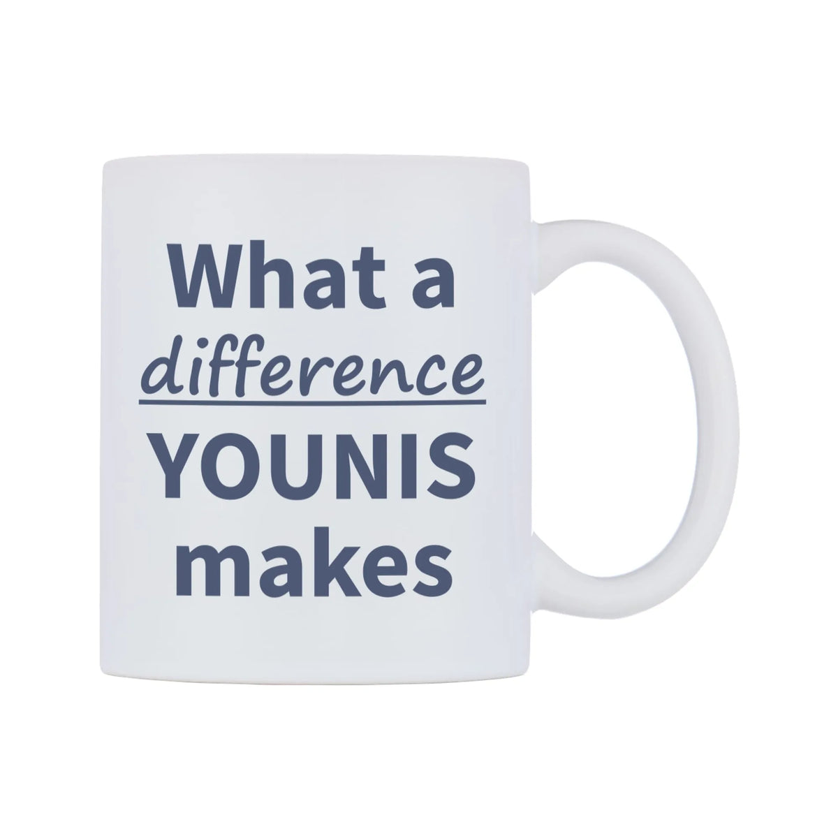 What a difference YOUNIS makes Mug — mug, left side, on a white background