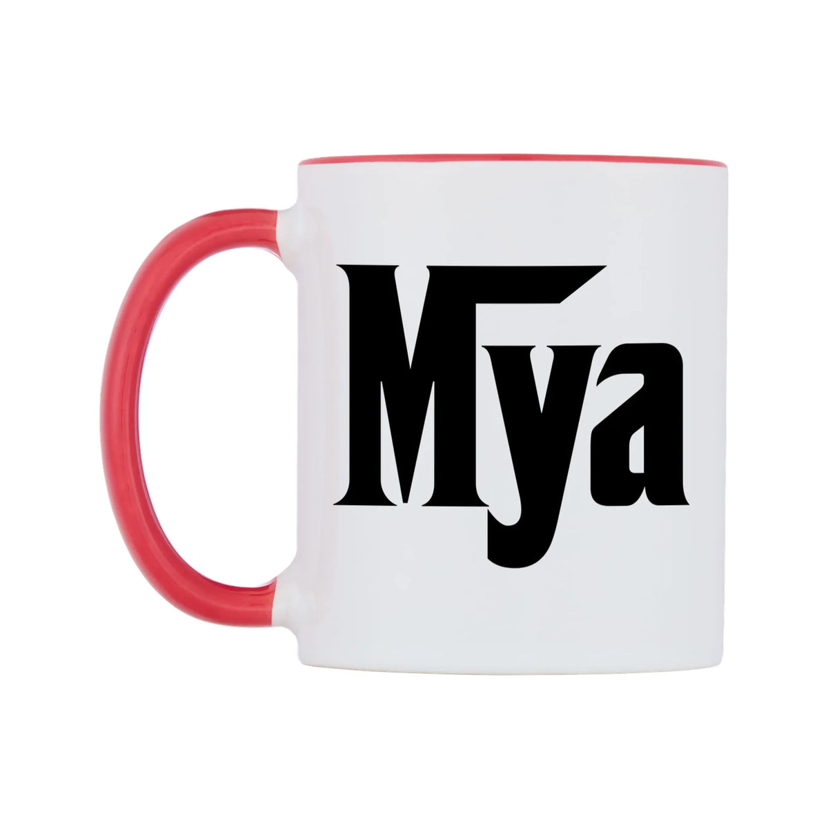 Mya - Godfather Themed Mug — white 11oz gloss mug with a red inside and handle, right side, on a white background