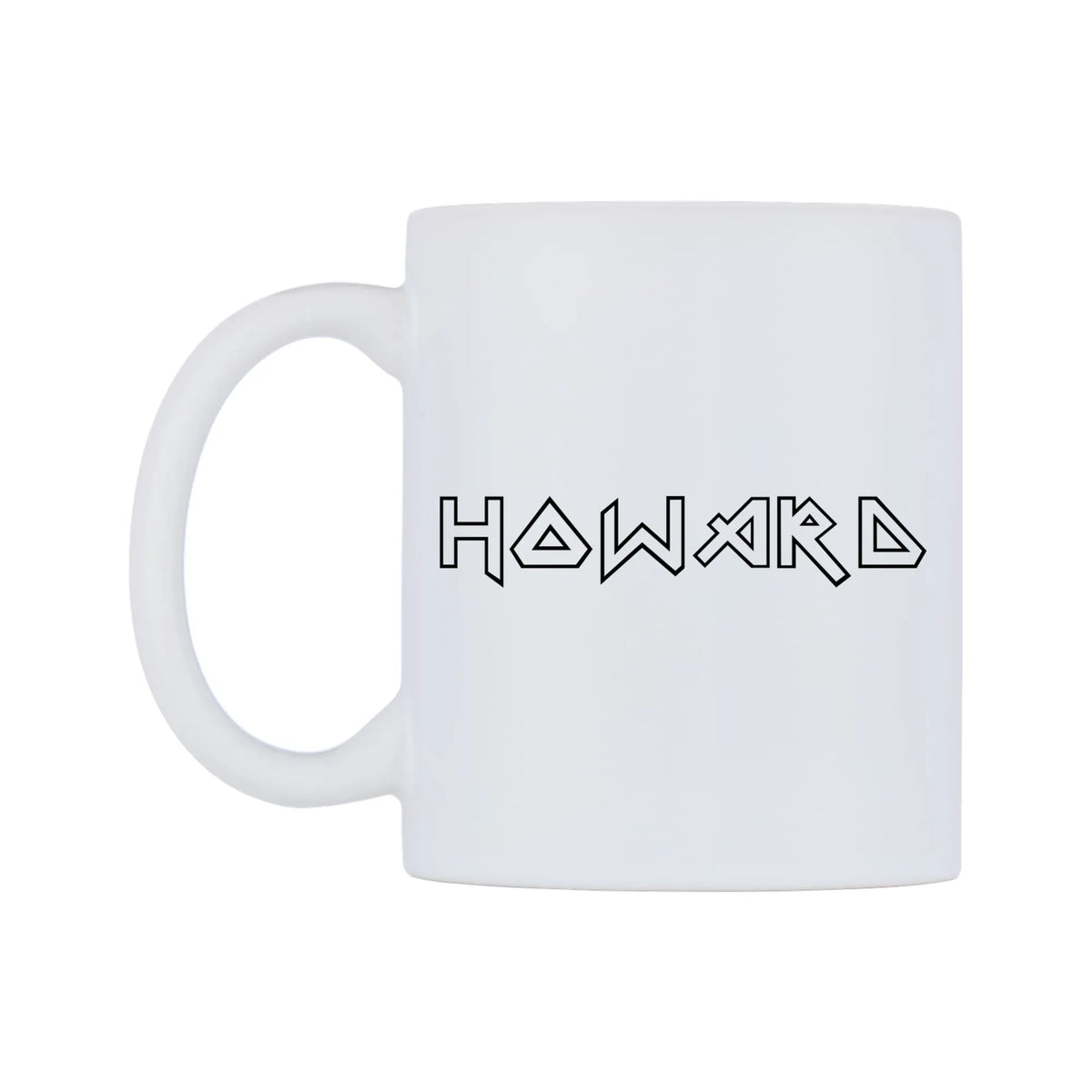 Howard - Iron Maiden Themed Mug — white 11oz gloss mug, right side, on a white background
