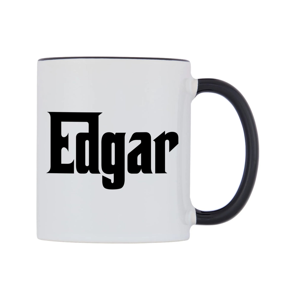 Edgar - Godfather Themed Mug — white 11oz gloss mug with a black inside and handle, left side, on a white background
