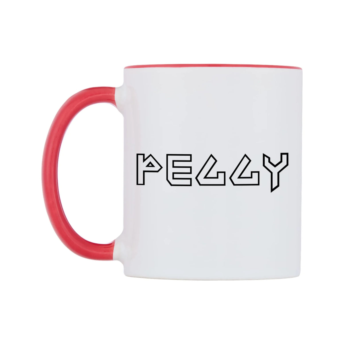 Peggy - Iron Maiden Themed Mug — white 11oz gloss mug with a red inside and handle, right side, on a white background