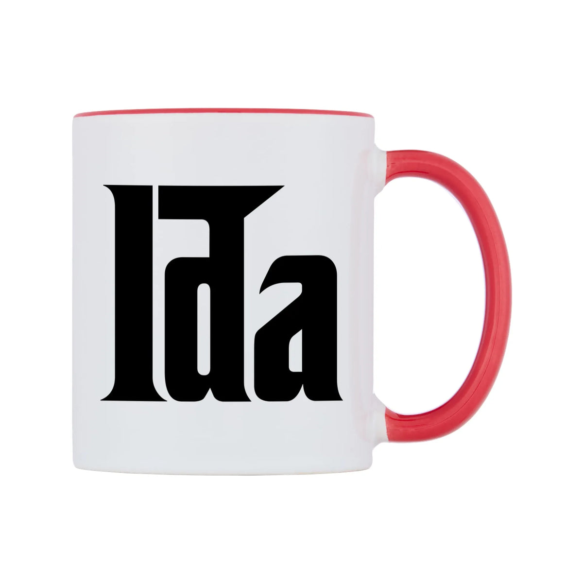 Ida - Godfather Themed Mug — white 11oz gloss mug with a red inside and handle, left side, on a white background