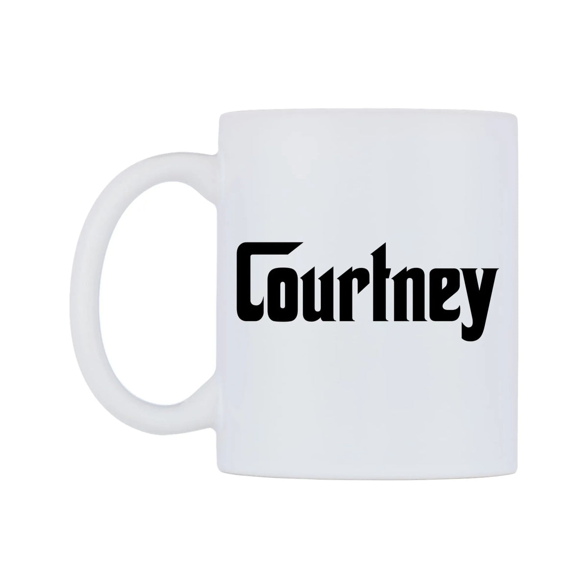 Courtney - Godfather Themed Mug — mug, right side, on a white background