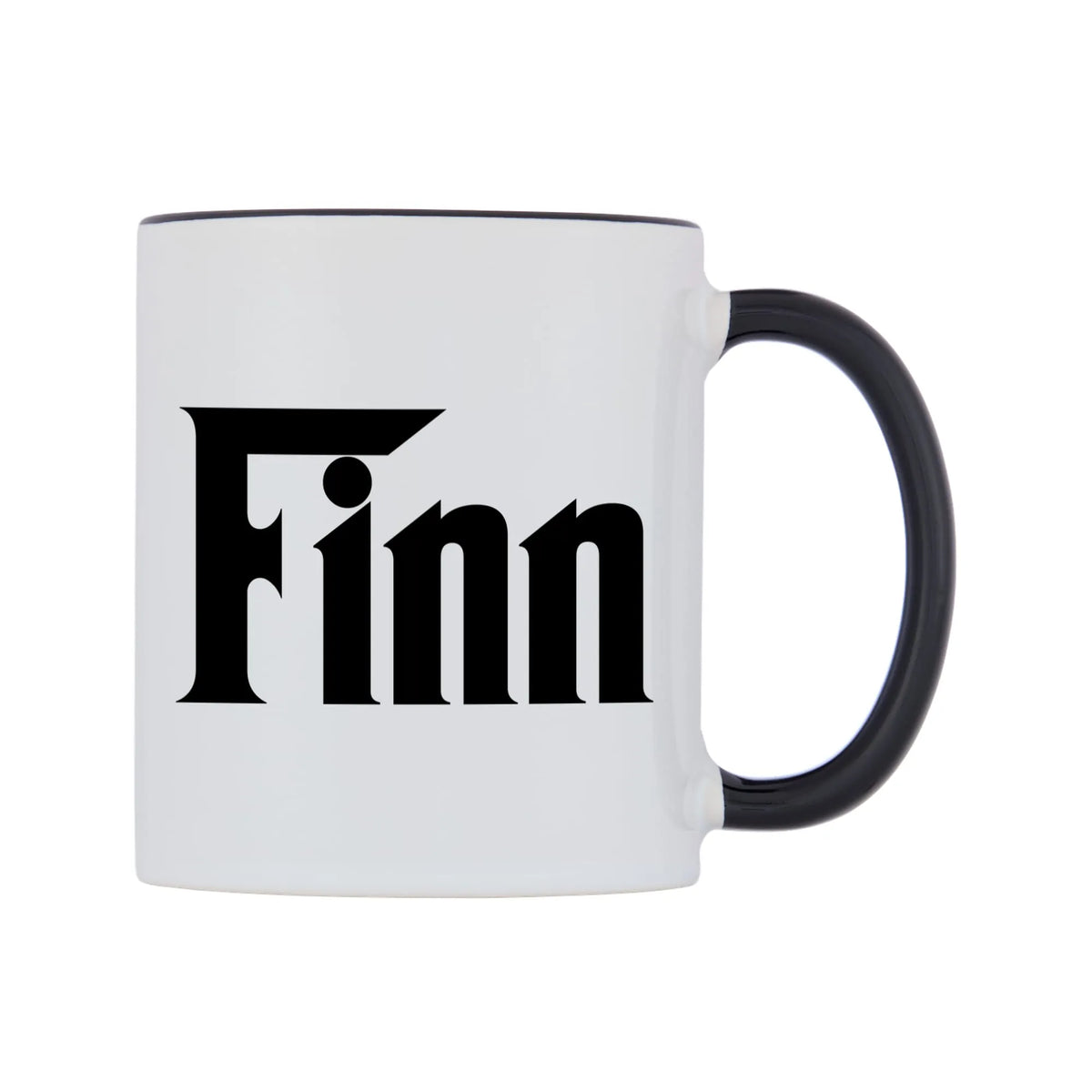 Finn - Godfather Themed Mug — white 11oz gloss mug with a black inside and handle, left side, on a white background