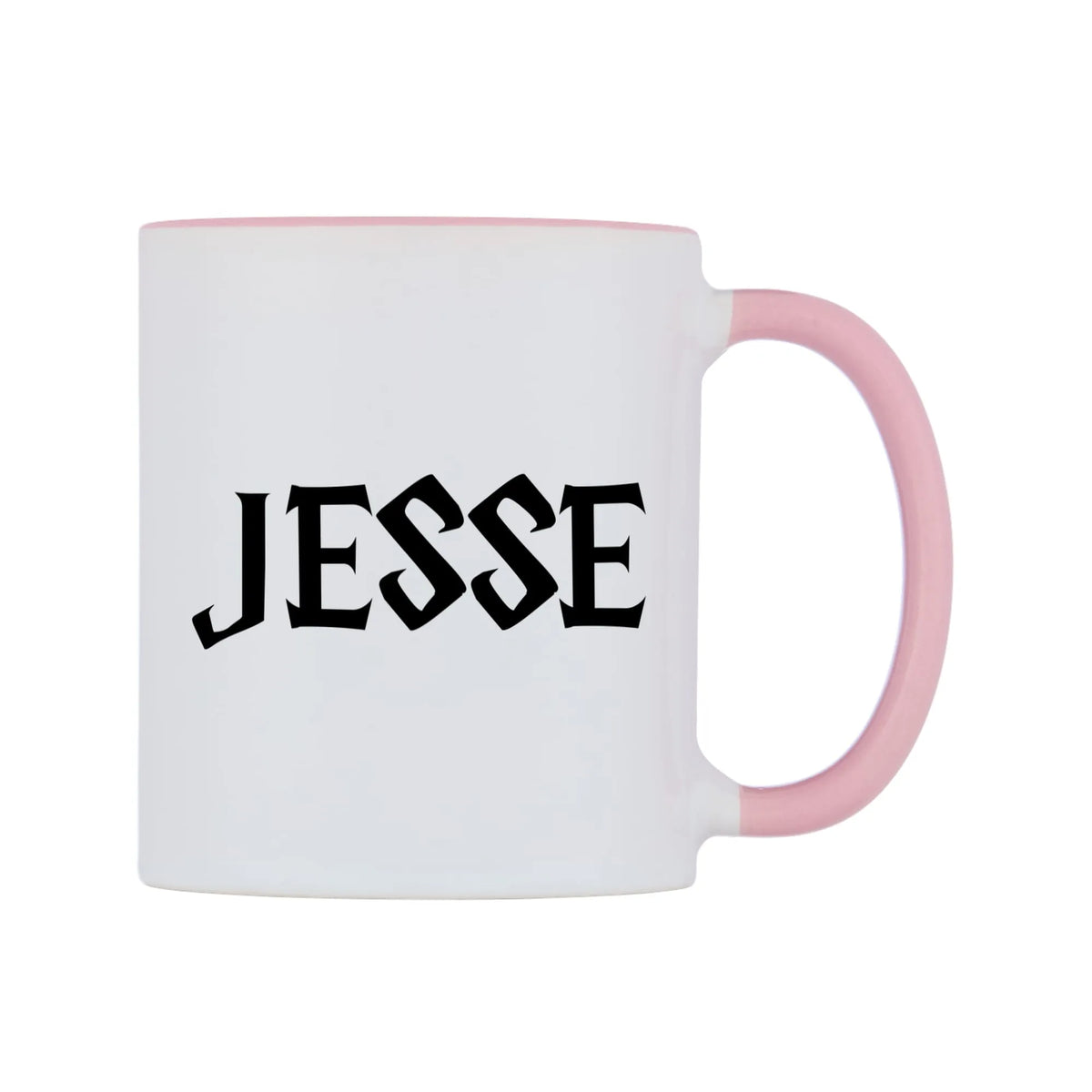 Jesse - Wizard Themed Mug — white 11oz gloss mug with a pink inside and handle, left side, on a white background