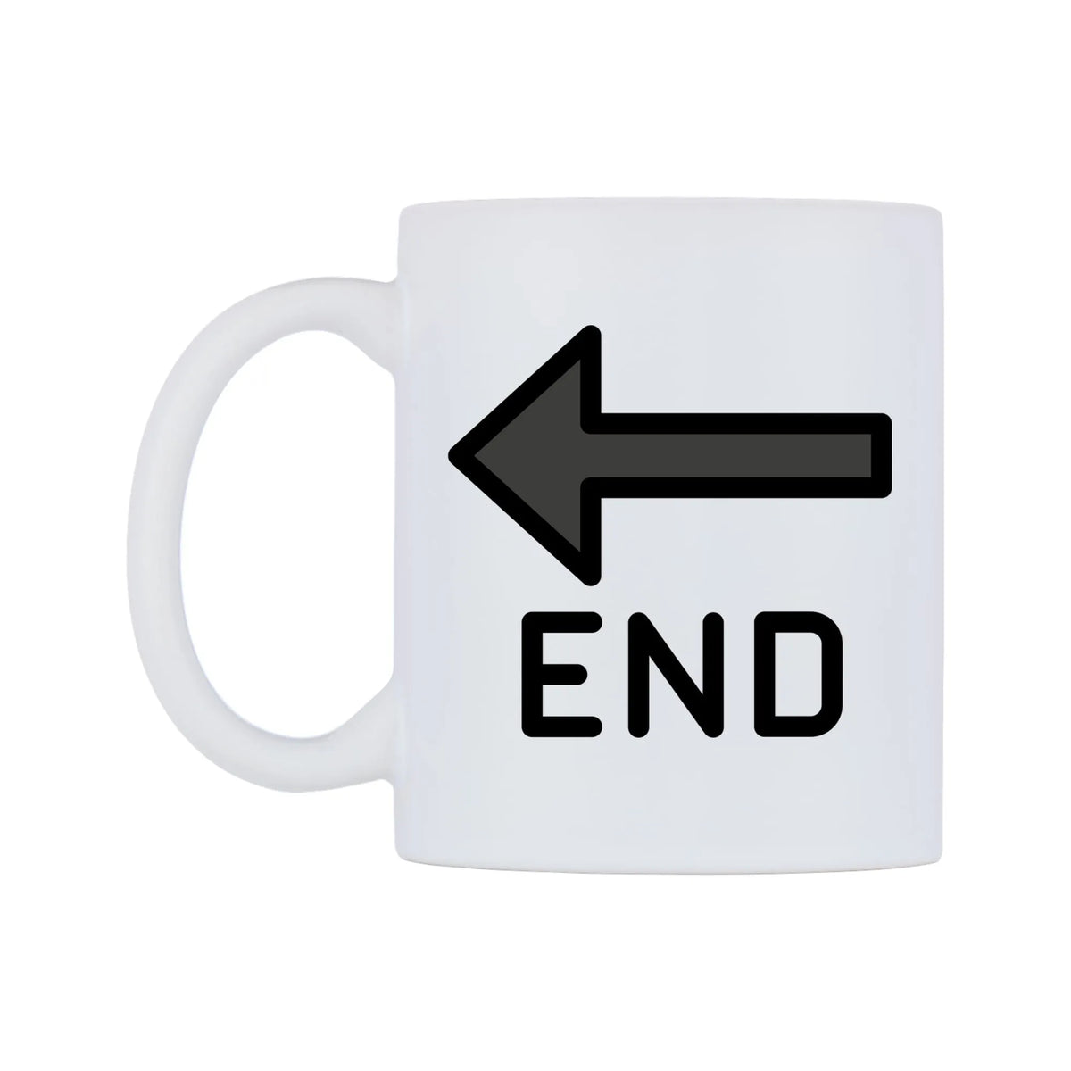 End Arrow Emoji Mug — mug, right side, on a white background