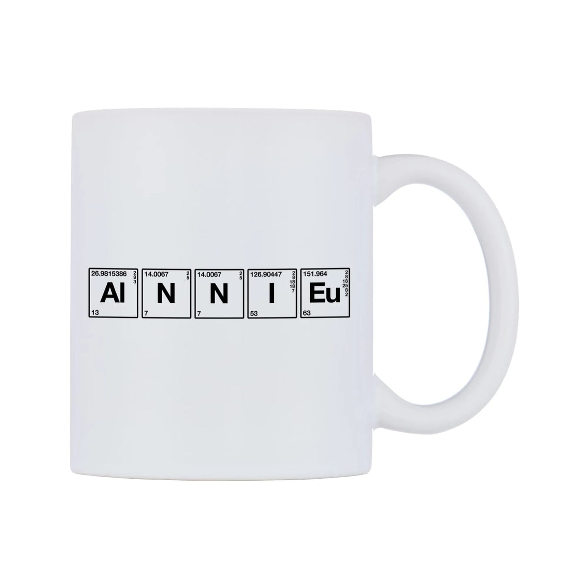 Annie - Chemistry Themed Mug — mug, left side, on a white background