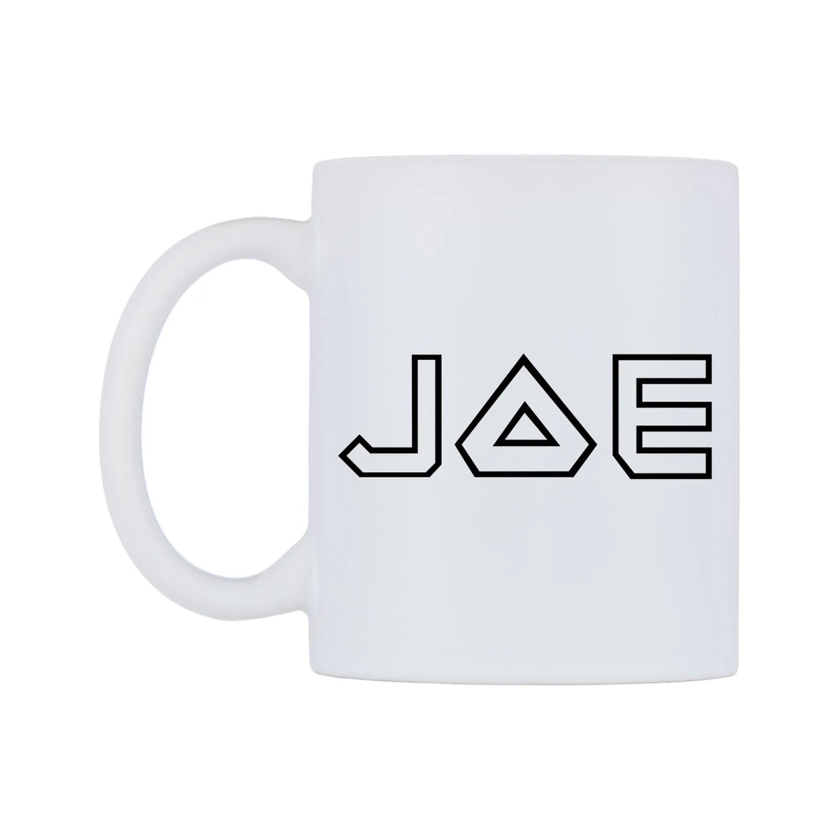 Joe - Iron Maiden Themed Mug — white 11oz gloss mug, right side, on a white background