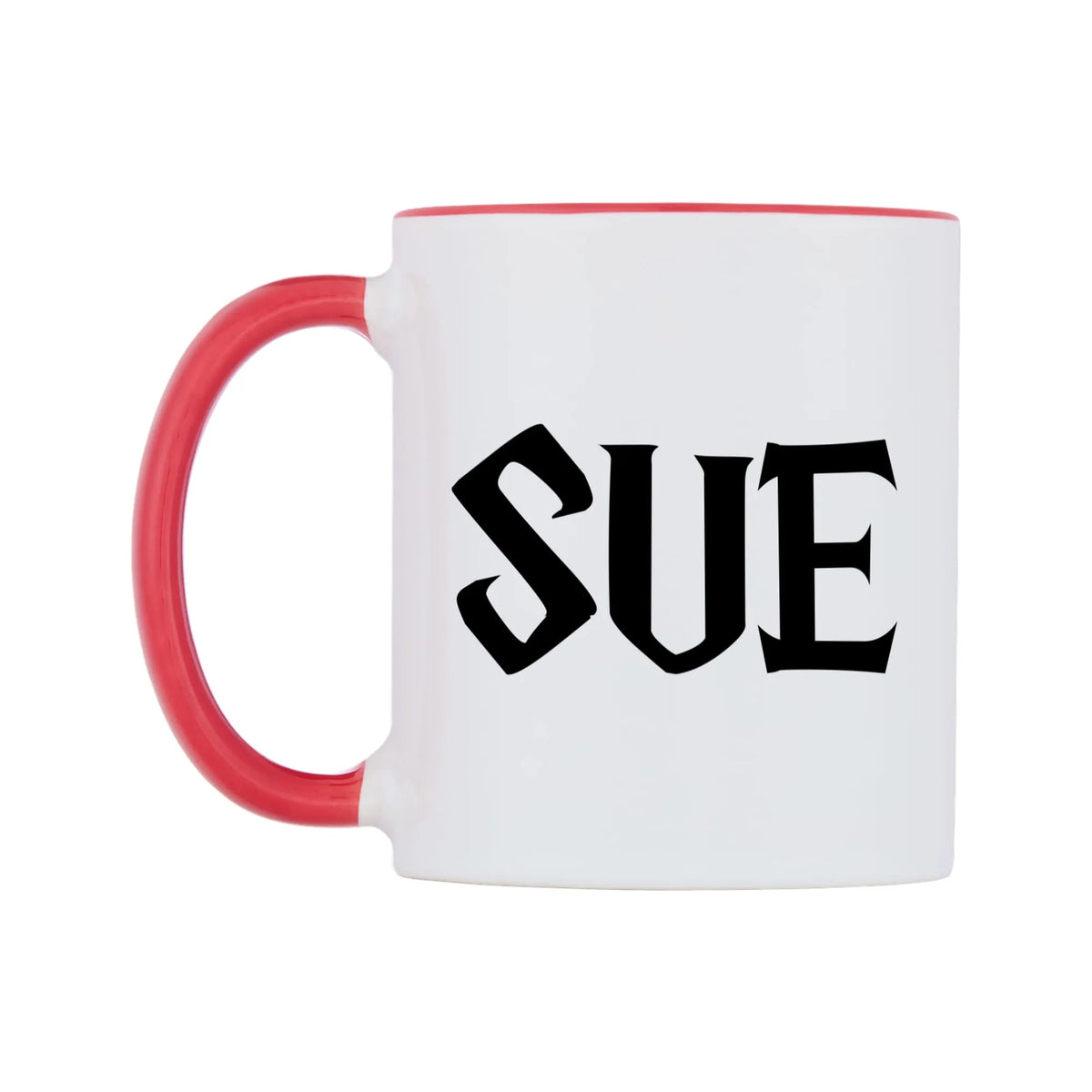 Sue - Wizard Themed Mug — white 11oz gloss mug with a red inside and handle, right side, on a white background