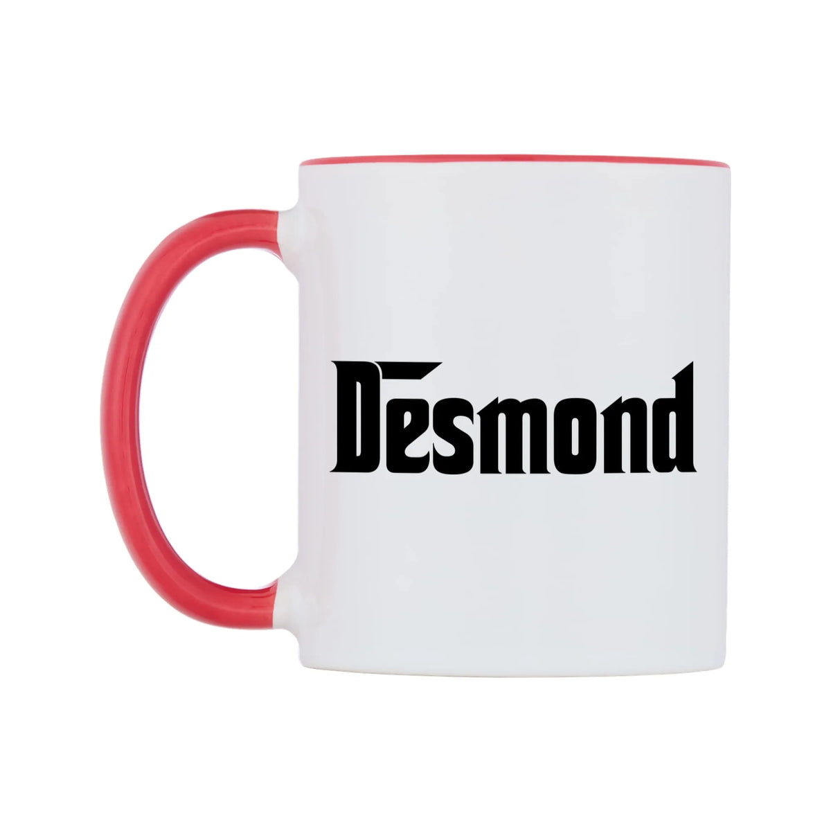 Desmond - Godfather Themed Mug — white 11oz gloss mug with a red inside and handle, right side, on a white background