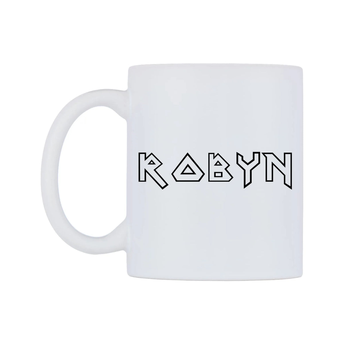 Robyn - Iron Maiden Themed Mug — white 11oz gloss mug, right side, on a white background