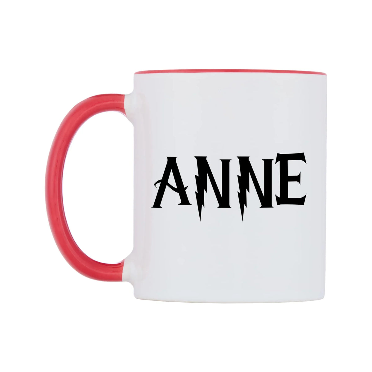 Anne - Wizard Themed Mug — white 11oz gloss mug with a red inside and handle, right side, on a white background
