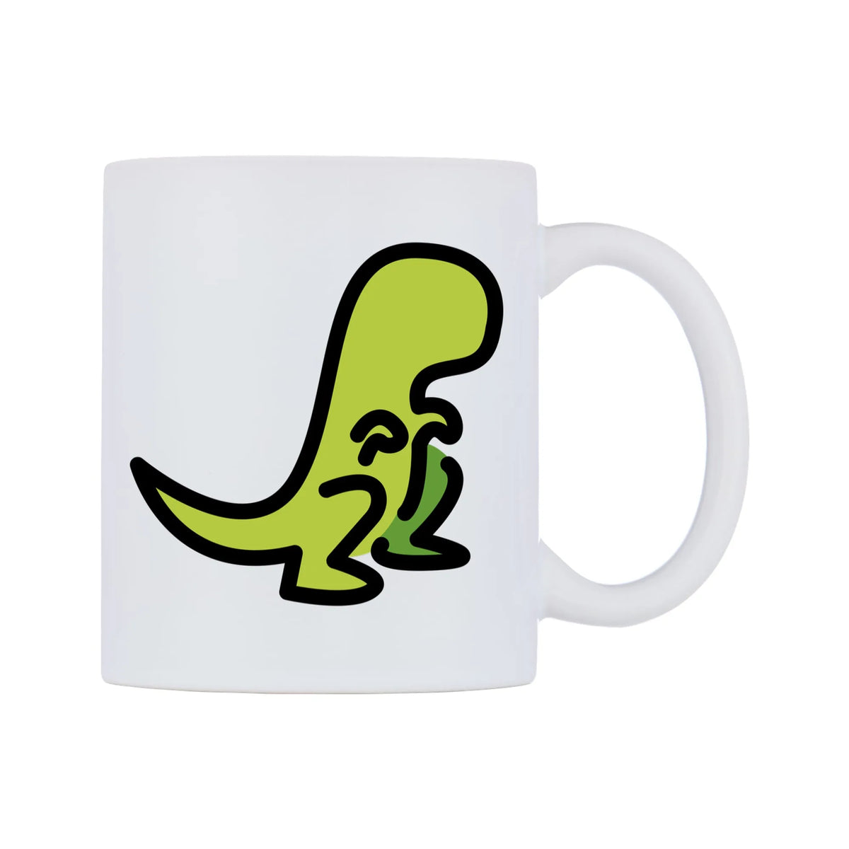 T-Rex Emoji Mug — mug, left side, on a white background