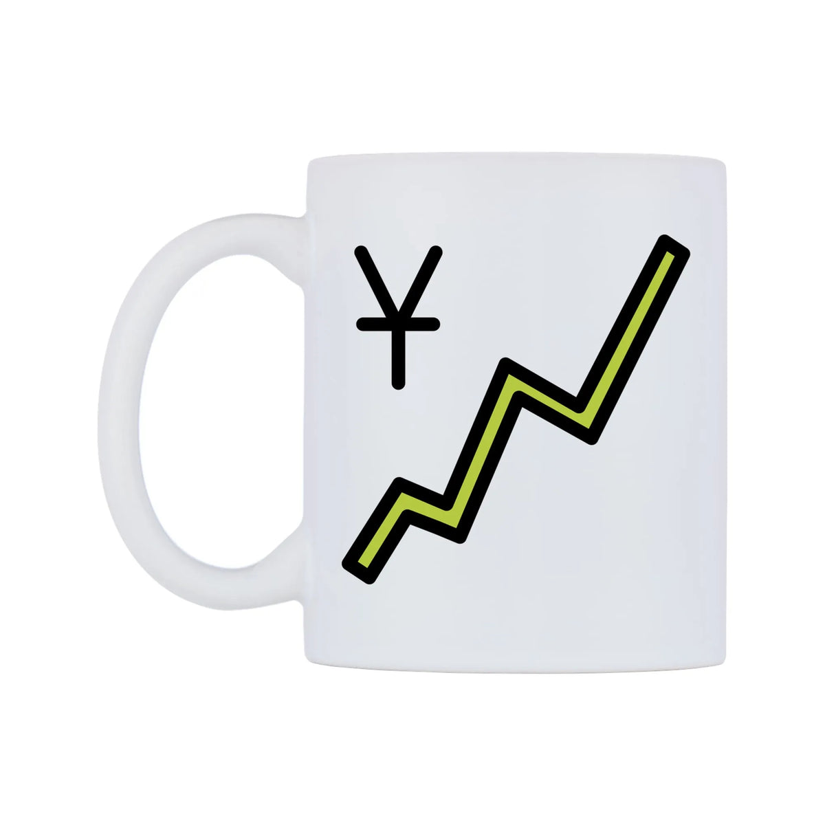 Chart Increasing With Yen Emoji Mug — mug, right side, on a white background