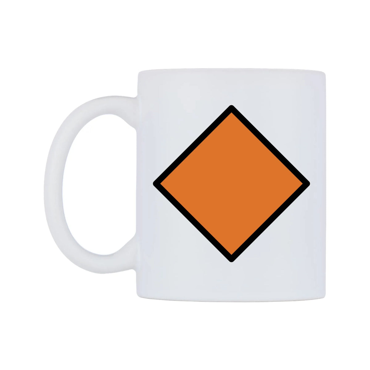 Large Orange Diamond Emoji Mug — mug, right side, on a white background