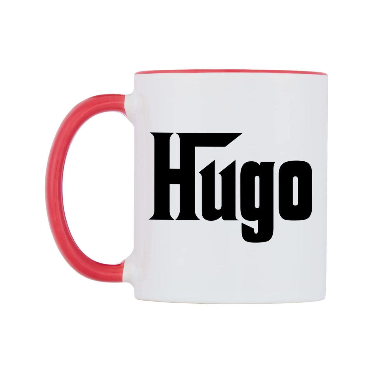 Hugo - Godfather Themed Mug — white 11oz gloss mug with a red inside and handle, right side, on a white background