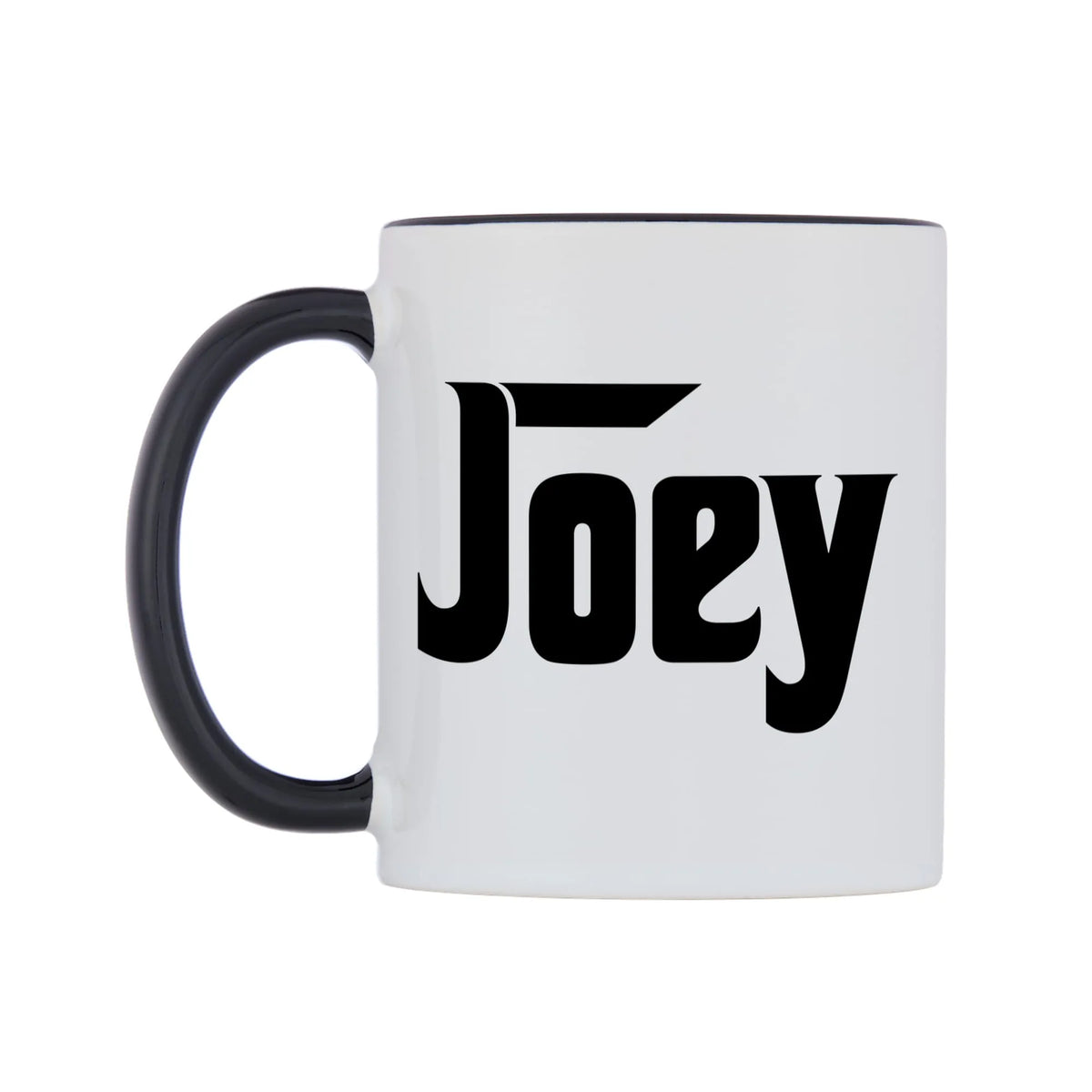 Joey - Godfather Themed Mug — white 11oz gloss mug with a black inside and handle, right side, on a white background