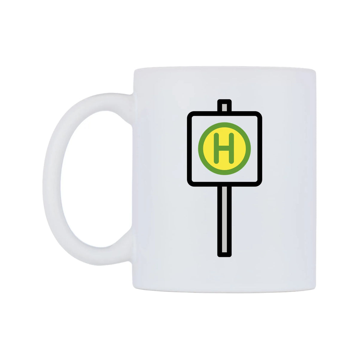 Bus Stop Emoji Mug — mug, right side, on a white background