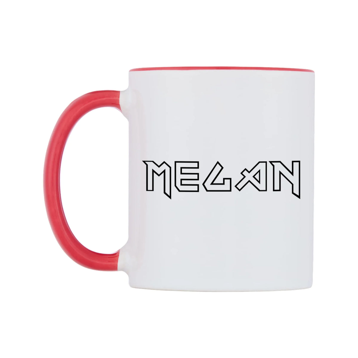 Megan - Iron Maiden Themed Mug — white 11oz gloss mug with a red inside and handle, right side, on a white background