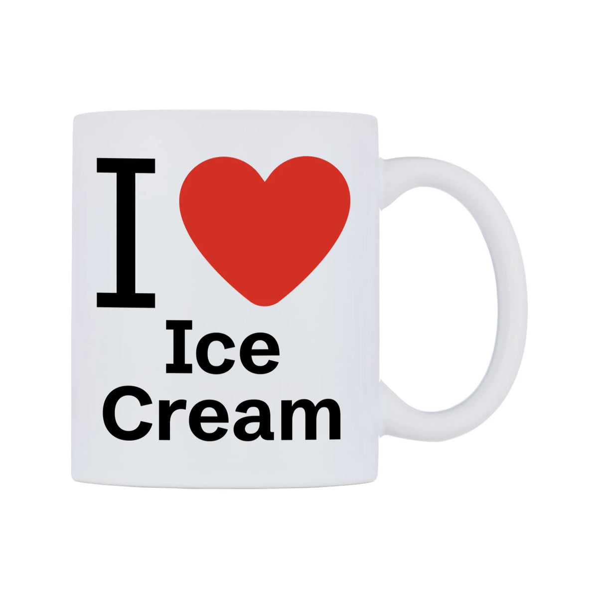 I Love Ice Cream Mug — white 11oz gloss mug, left side, on a white background