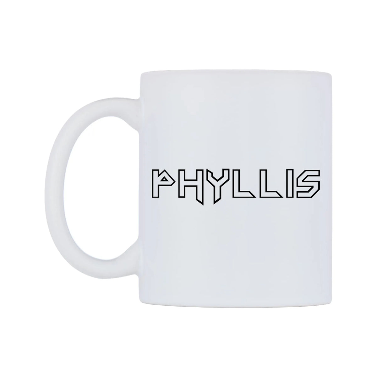 Phyllis - Iron Maiden Themed Mug — white 11oz gloss mug, right side, on a white background