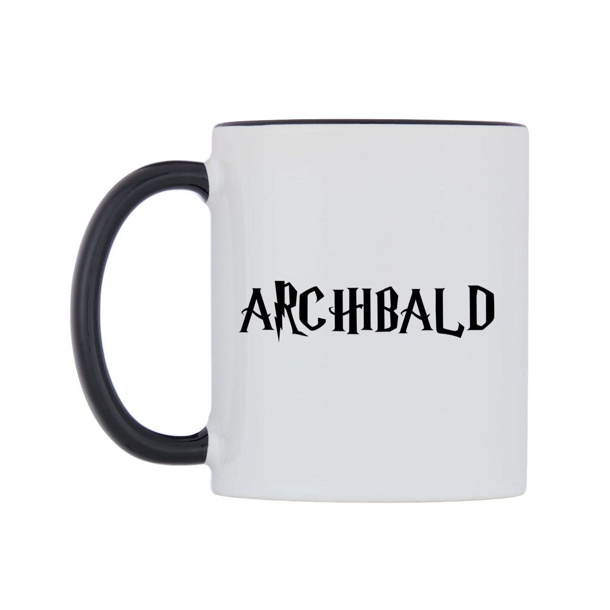 Archibald - Wizard Themed Mug — white 11oz gloss mug with a black inside and handle, right side, on a white background