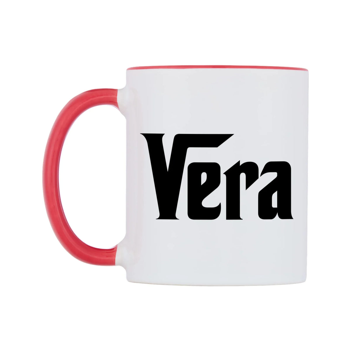 Vera - Godfather Themed Mug — white 11oz gloss mug with a red inside and handle, right side, on a white background