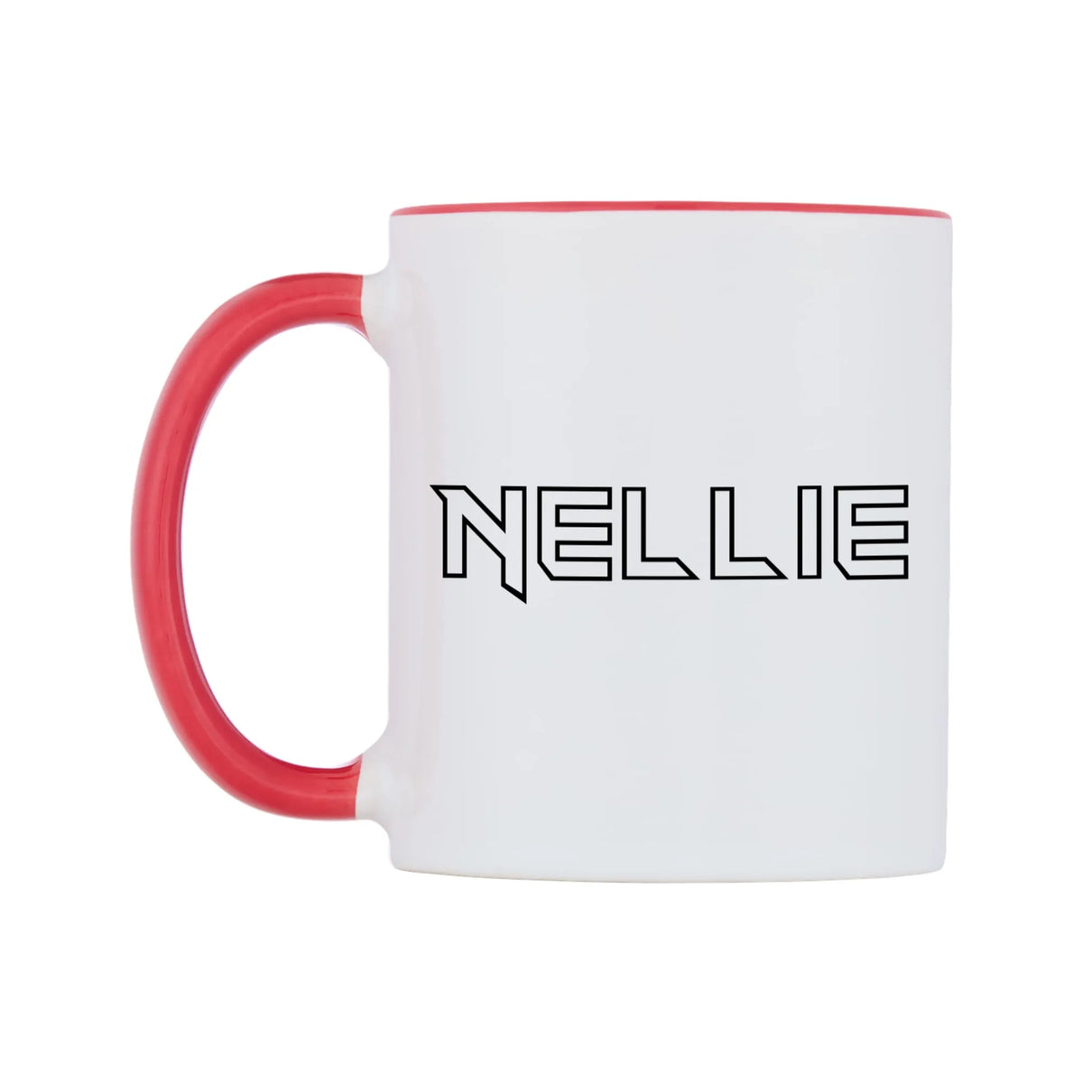 Nellie - Iron Maiden Themed Mug — white 11oz gloss mug with a red inside and handle, right side, on a white background