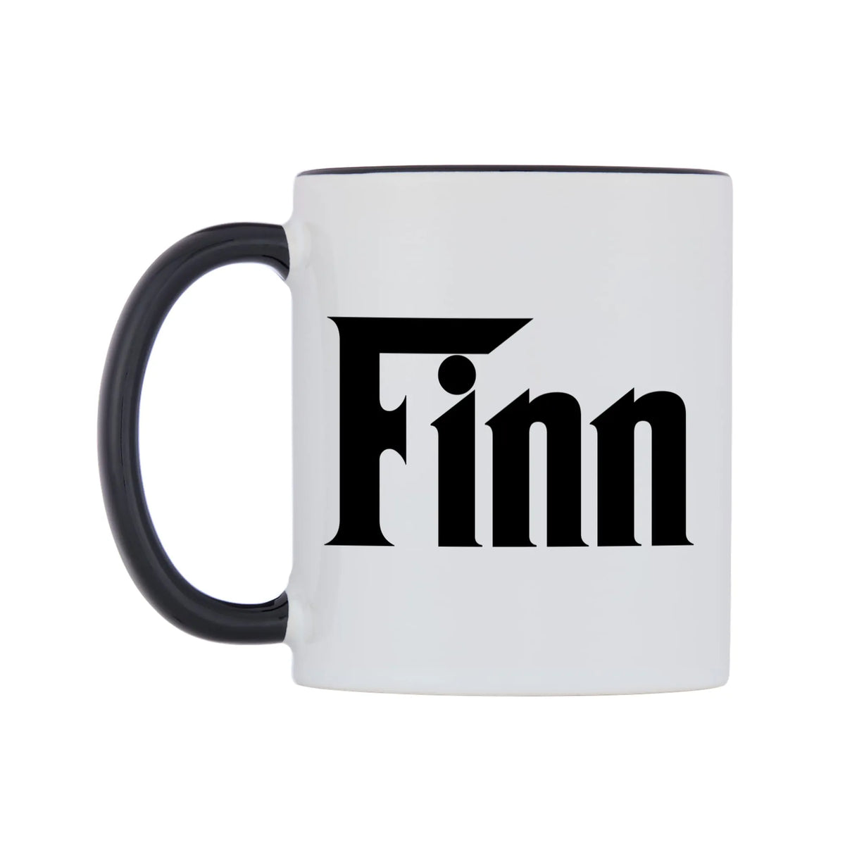 Finn - Godfather Themed Mug — white 11oz gloss mug with a black inside and handle, right side, on a white background