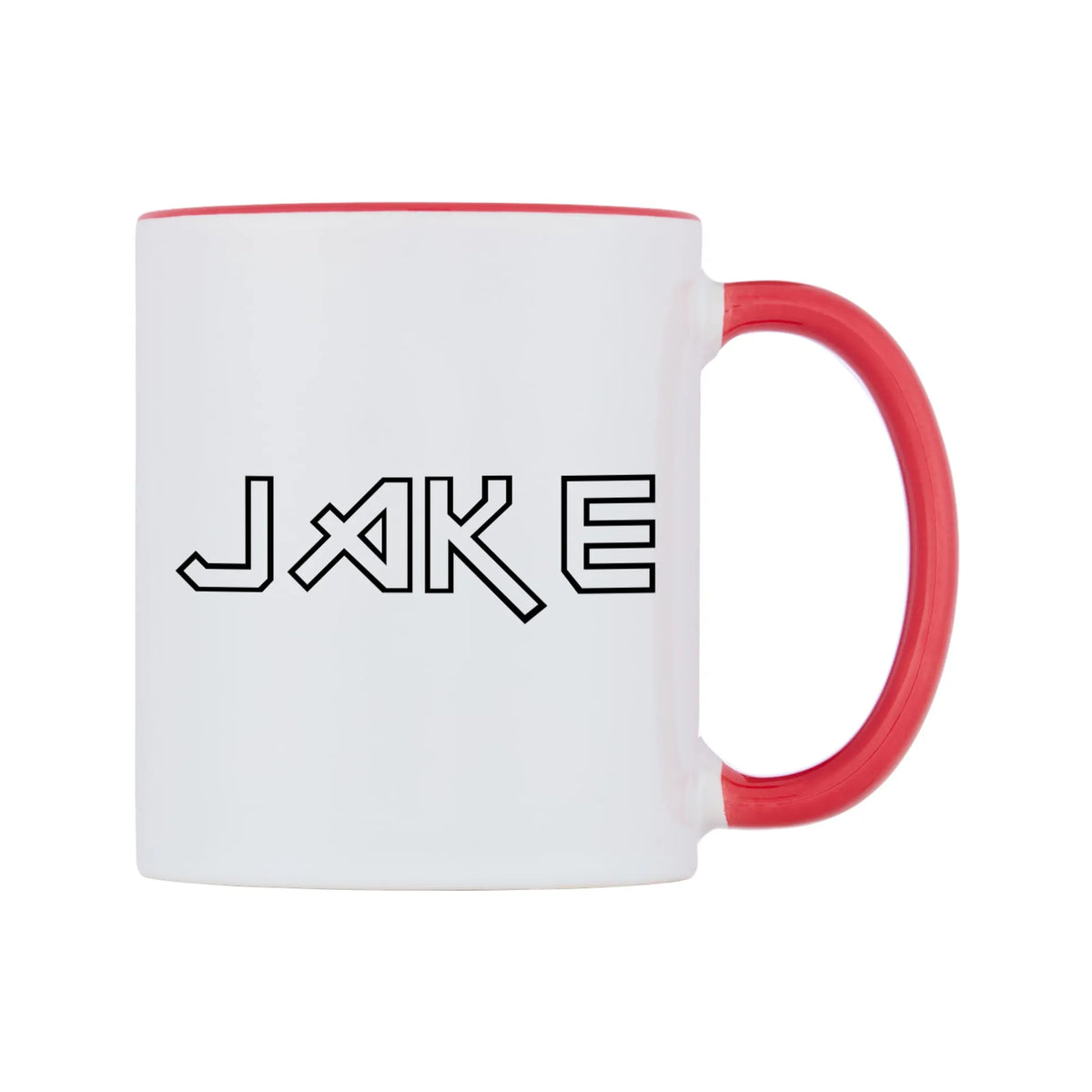 Jake - Iron Maiden Themed Mug — white 11oz gloss mug with a red inside and handle, left side, on a white background