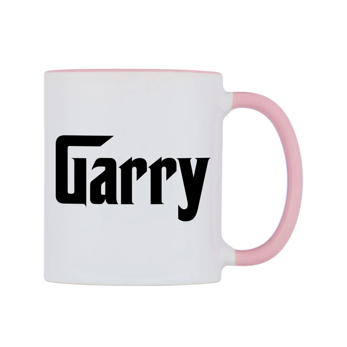 Garry - Godfather Themed Mug — white 11oz gloss mug with a pink inside and handle, left side, on a white background