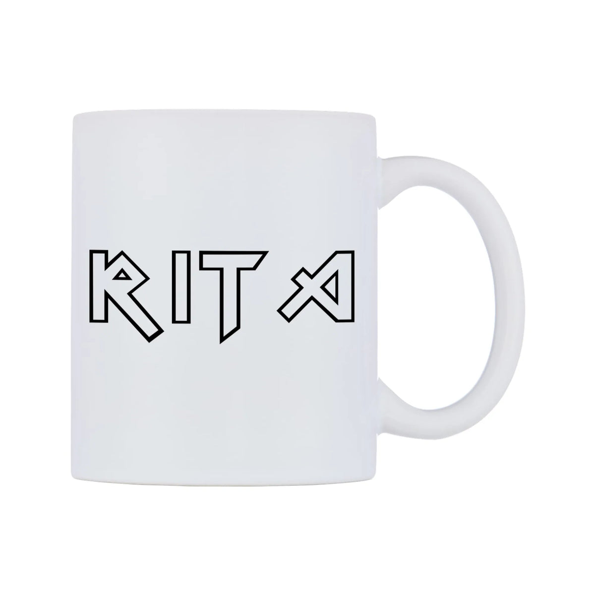 Rita - Iron Maiden Themed Mug — white 11oz gloss mug, left side, on a white background