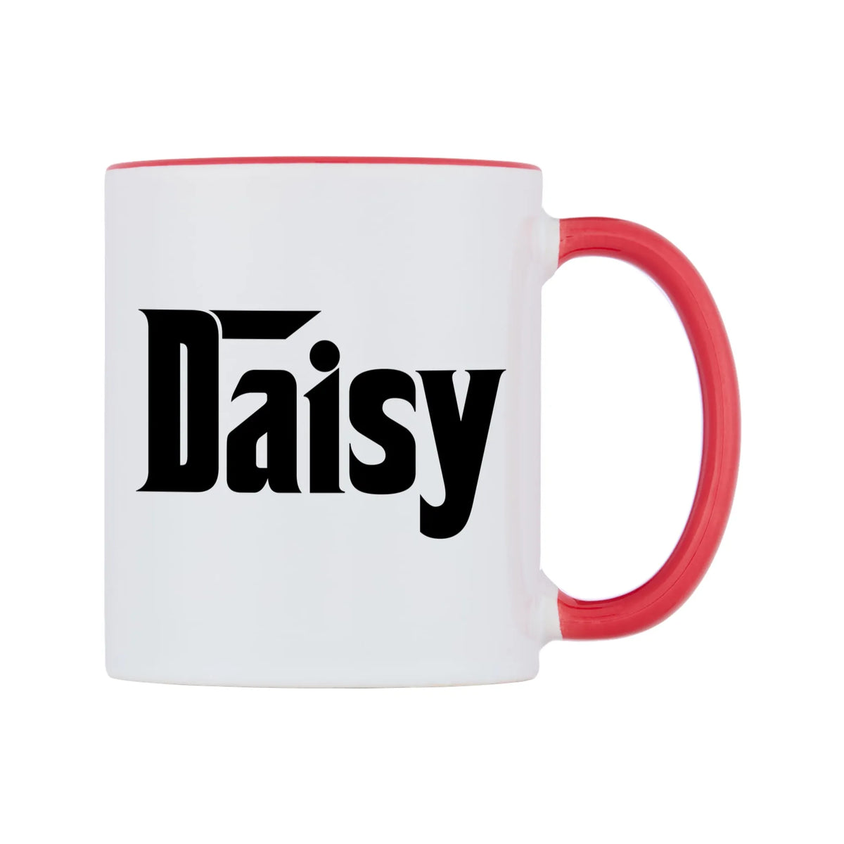 Daisy - Godfather Themed Mug — white 11oz gloss mug with a red inside and handle, left side, on a white background