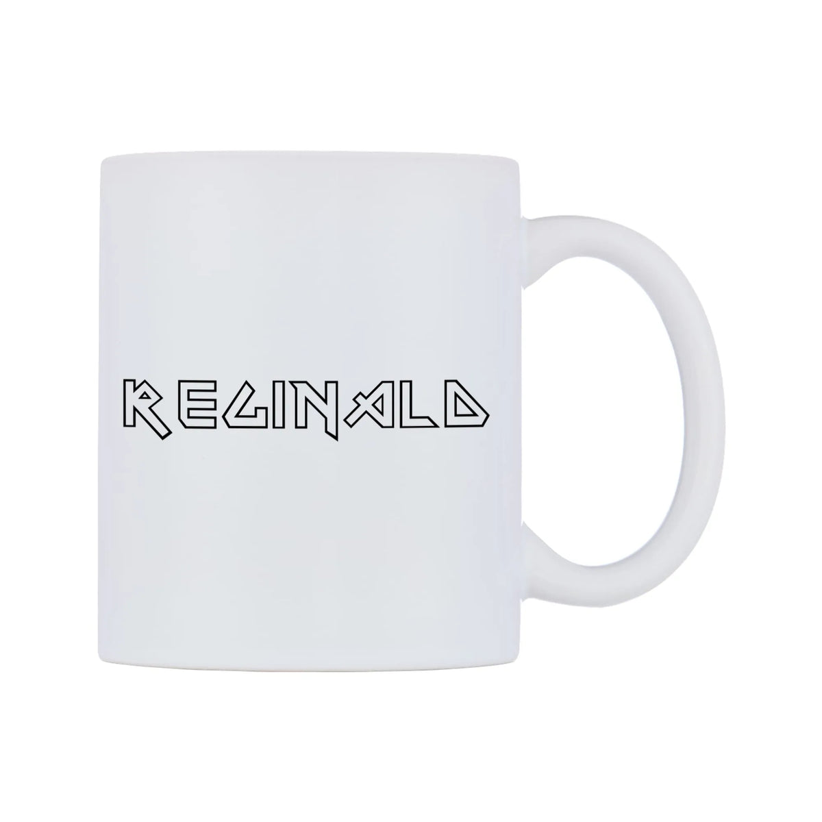 Reginald - Iron Maiden Themed Mug — white 11oz gloss mug, left side, on a white background