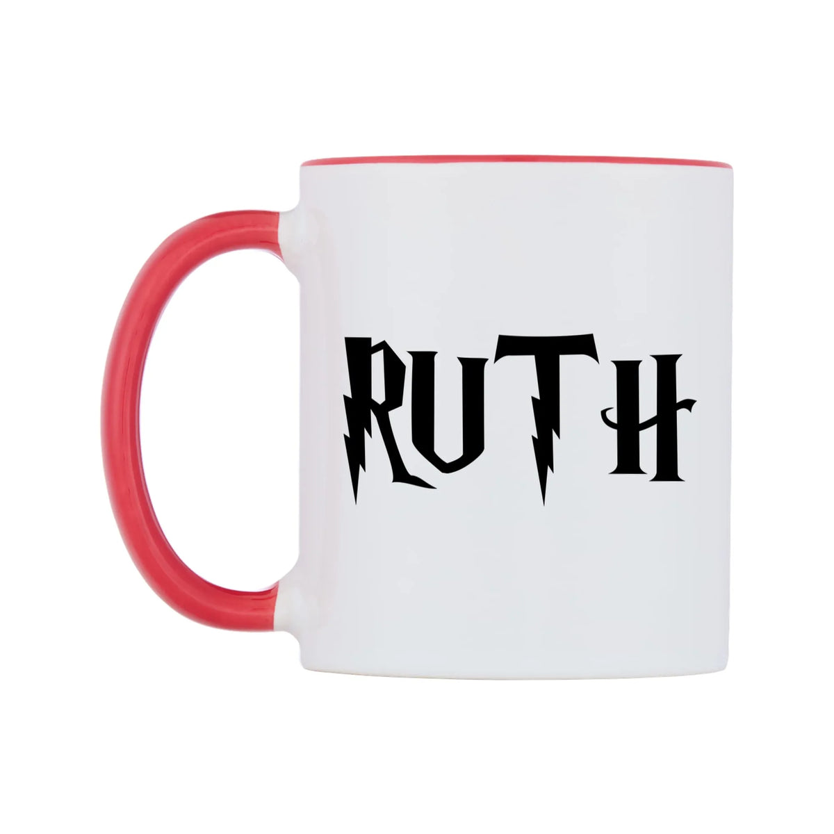 Ruth - Wizard Themed Mug — white 11oz gloss mug with a red inside and handle, right side, on a white background