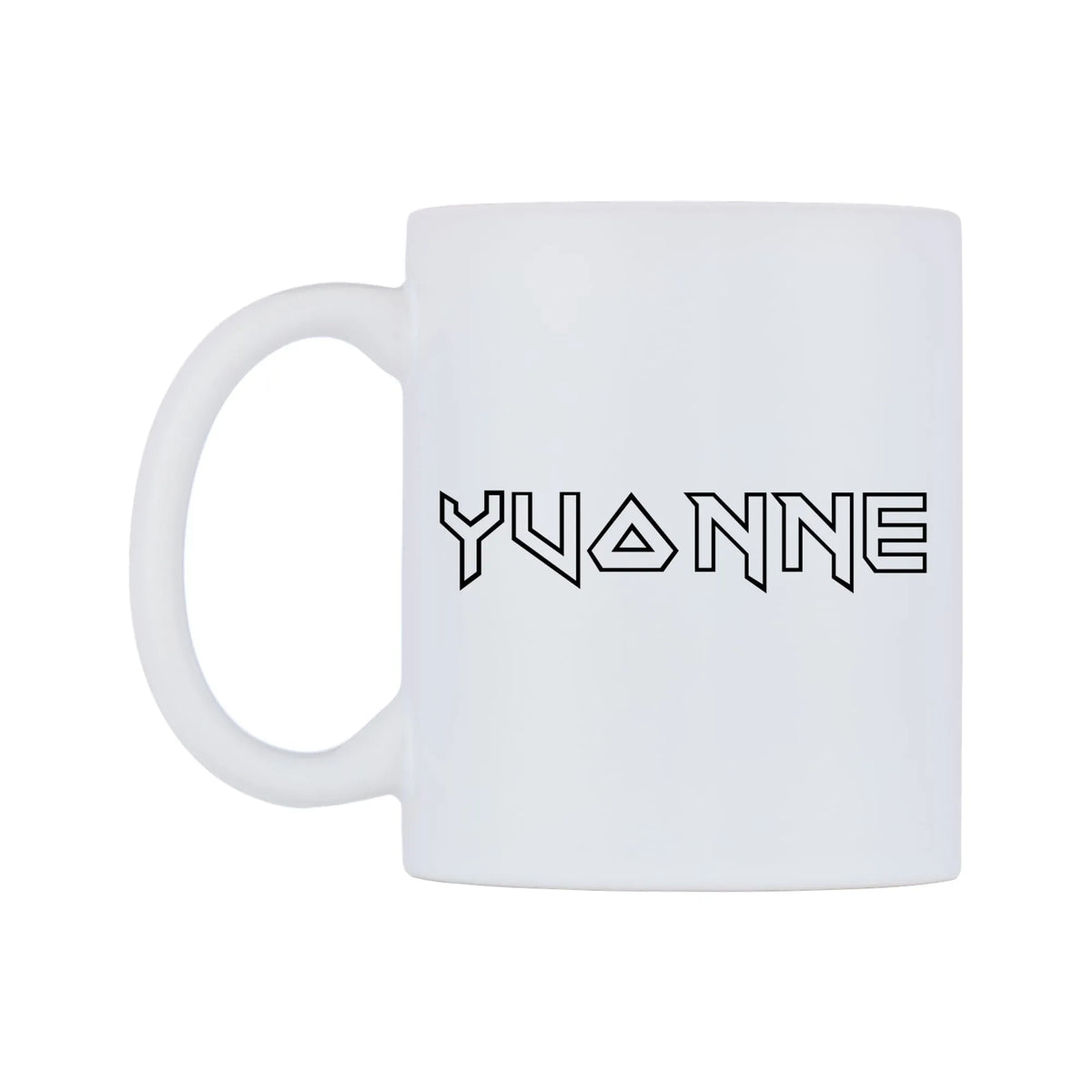 Yvonne - Iron Maiden Themed Mug — white 11oz gloss mug, right side, on a white background