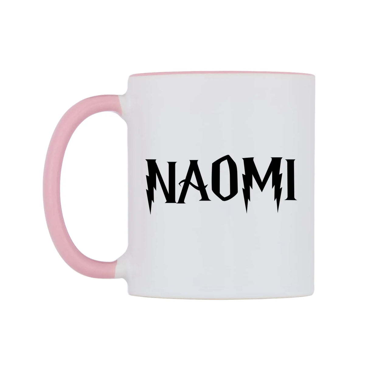 Naomi - Wizard Themed Mug — white 11oz gloss mug with a pink inside and handle, right side, on a white background
