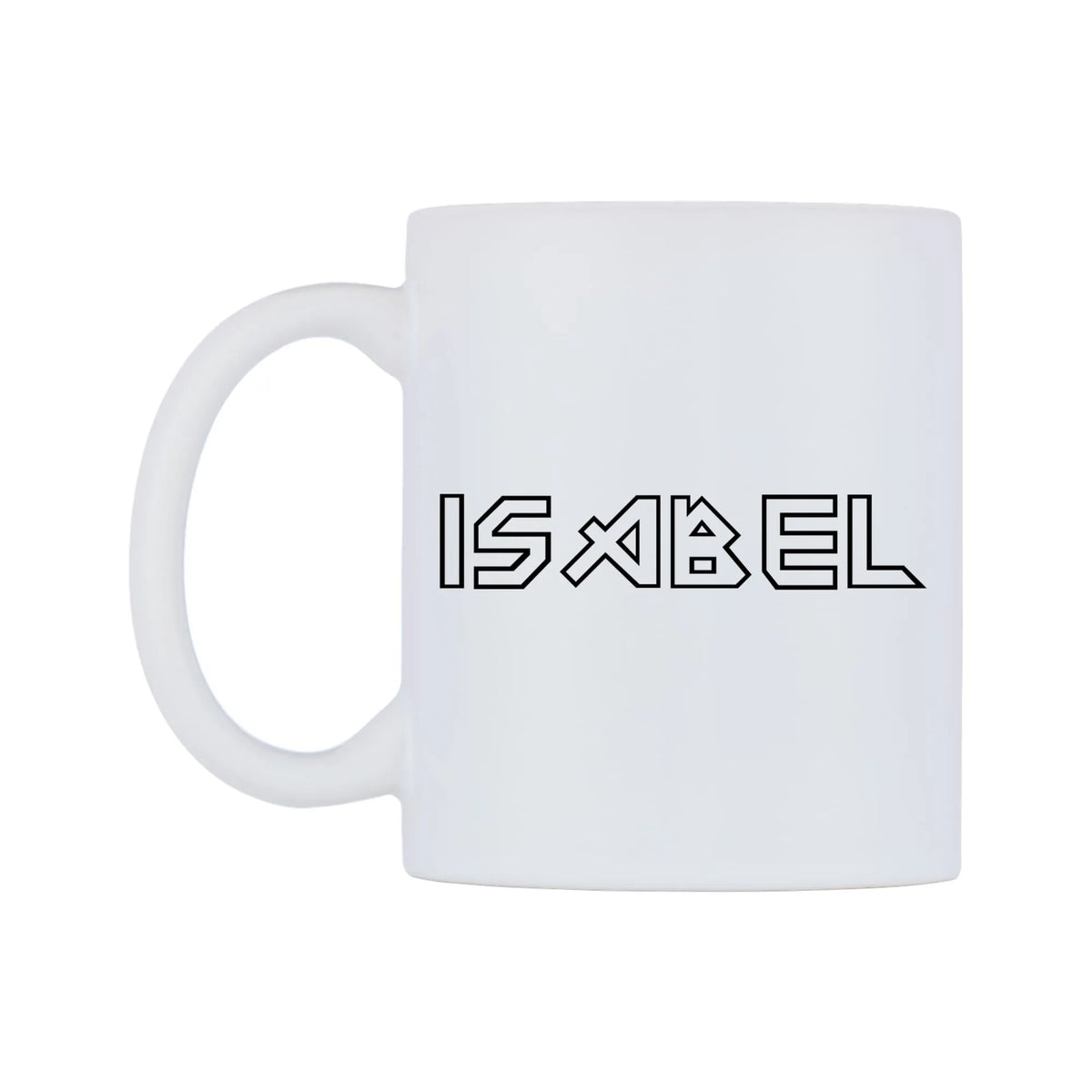 Isabel - Iron Maiden Themed Mug — white 11oz gloss mug, right side, on a white background