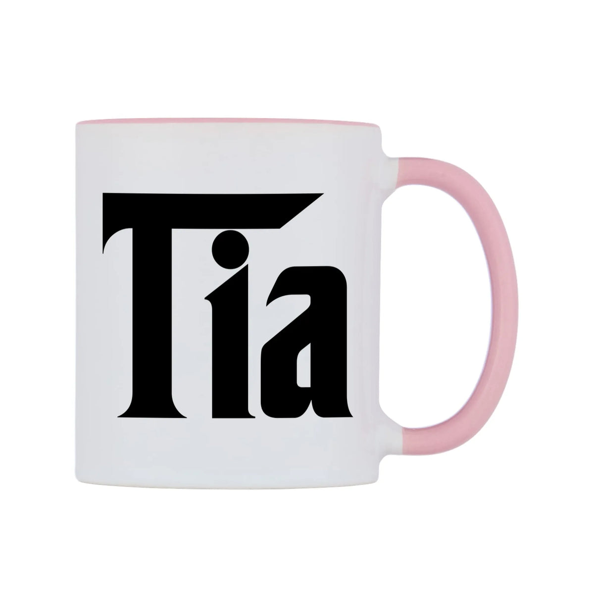 Tia - Godfather Themed Mug — white 11oz gloss mug with a pink inside and handle, left side, on a white background