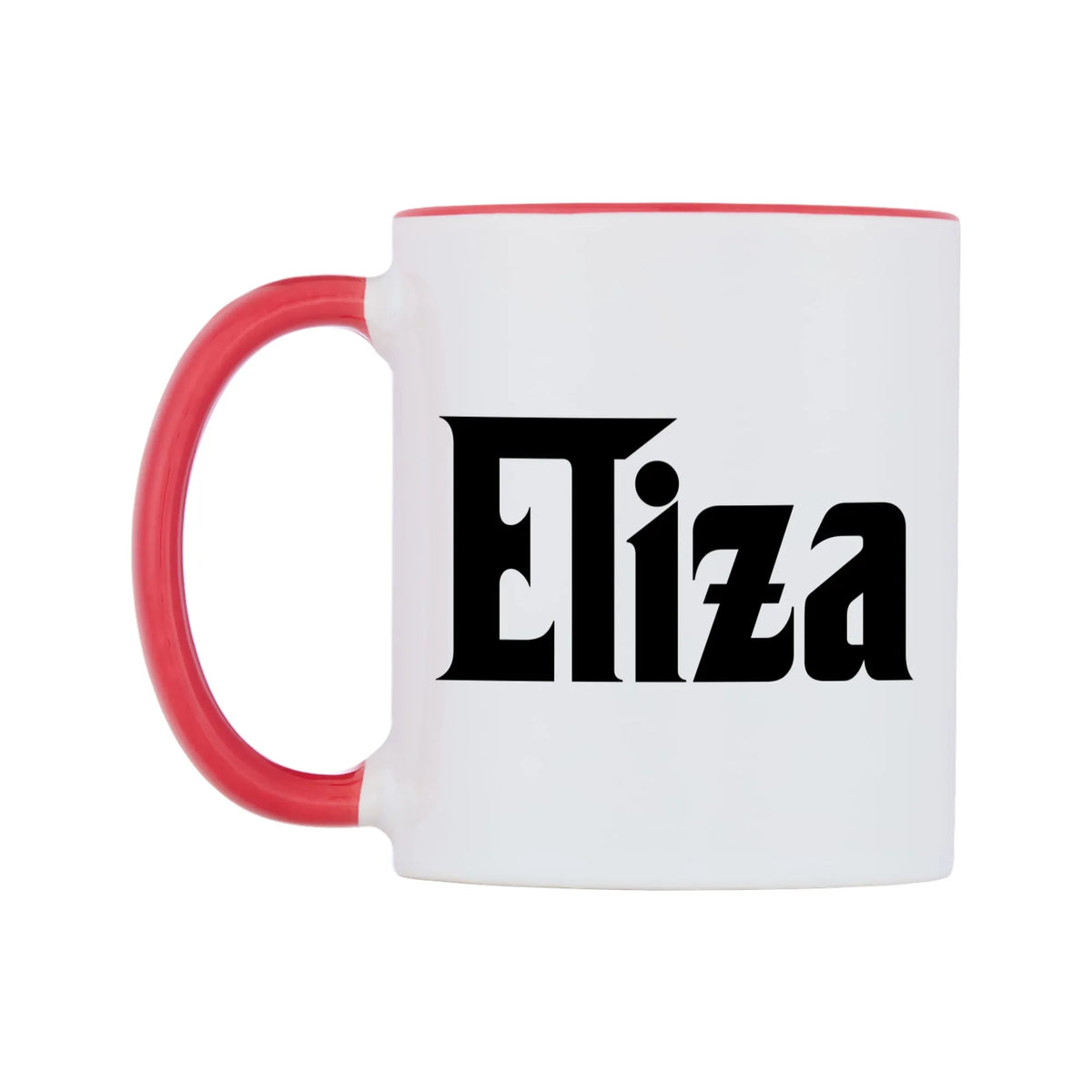 Eliza - Godfather Themed Mug — white 11oz gloss mug with a red inside and handle, right side, on a white background