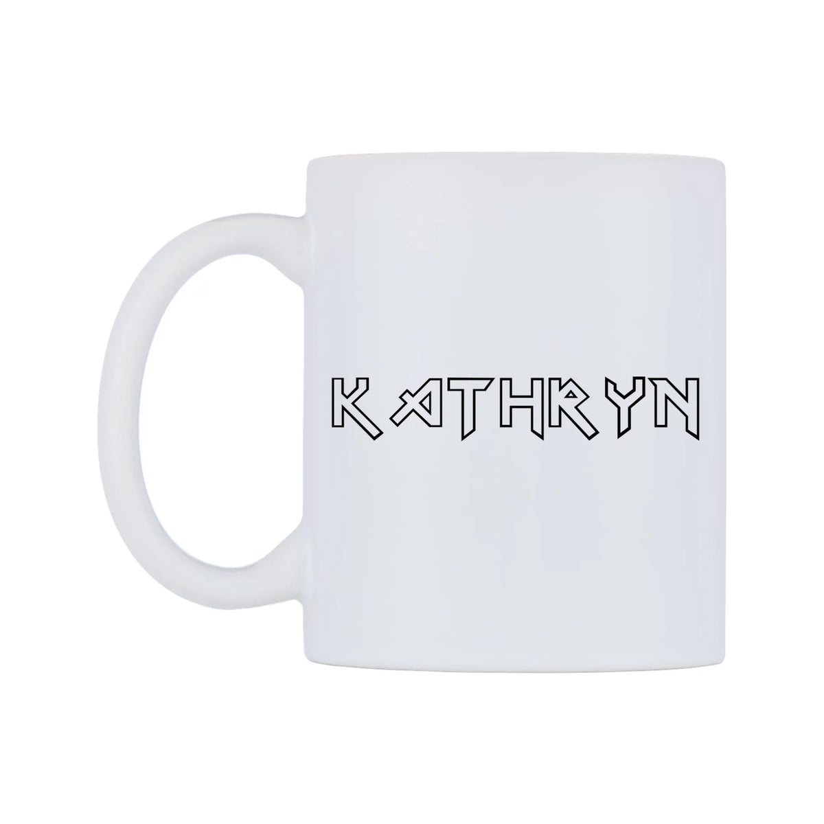 Kathryn - Iron Maiden Themed Mug — white 11oz gloss mug, right side, on a white background