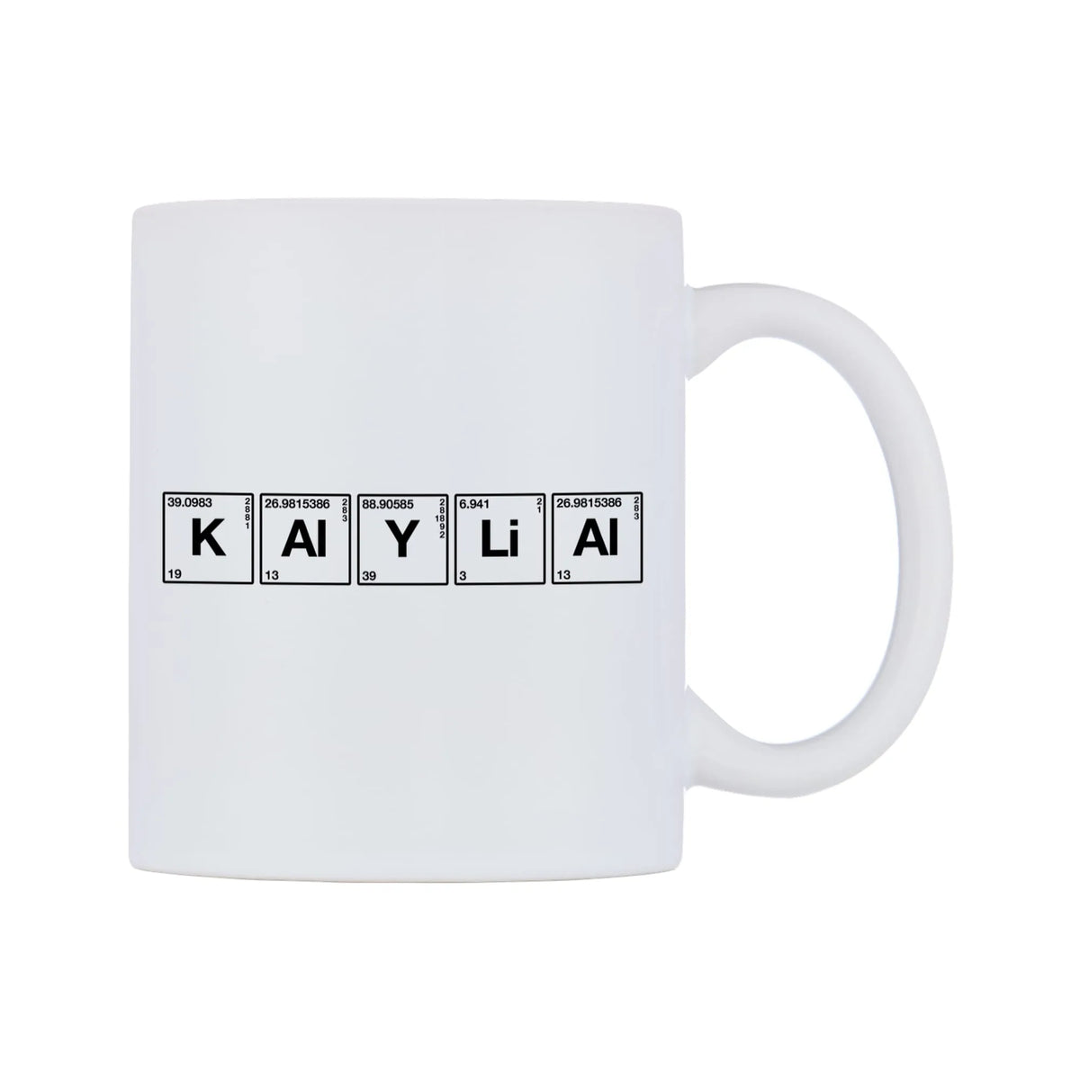 Kayla - Chemistry Themed Mug — mug, left side, on a white background