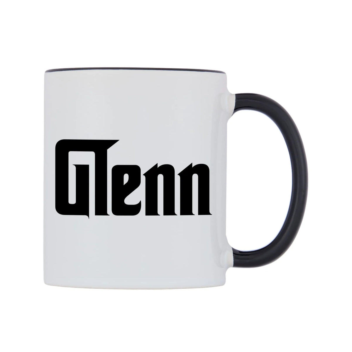 Glenn - Godfather Themed Mug — white 11oz gloss mug with a black inside and handle, left side, on a white background