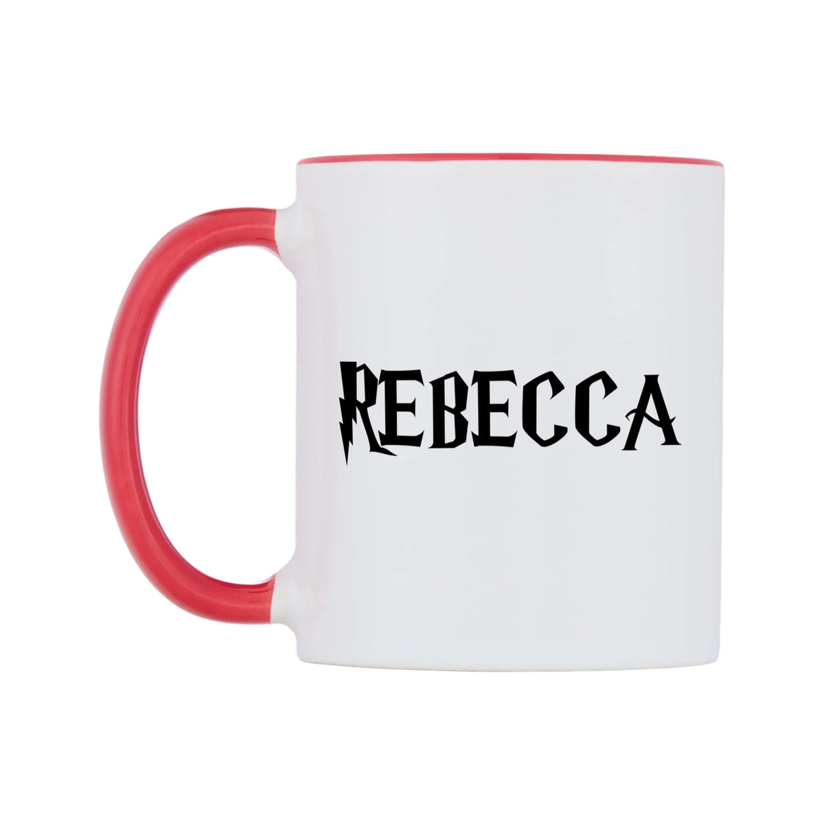 Rebecca - Wizard Themed Mug — white 11oz gloss mug with a red inside and handle, right side, on a white background